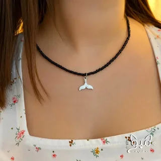 گردنبند منجوقی دم وال سفید (منجوق مشکی)